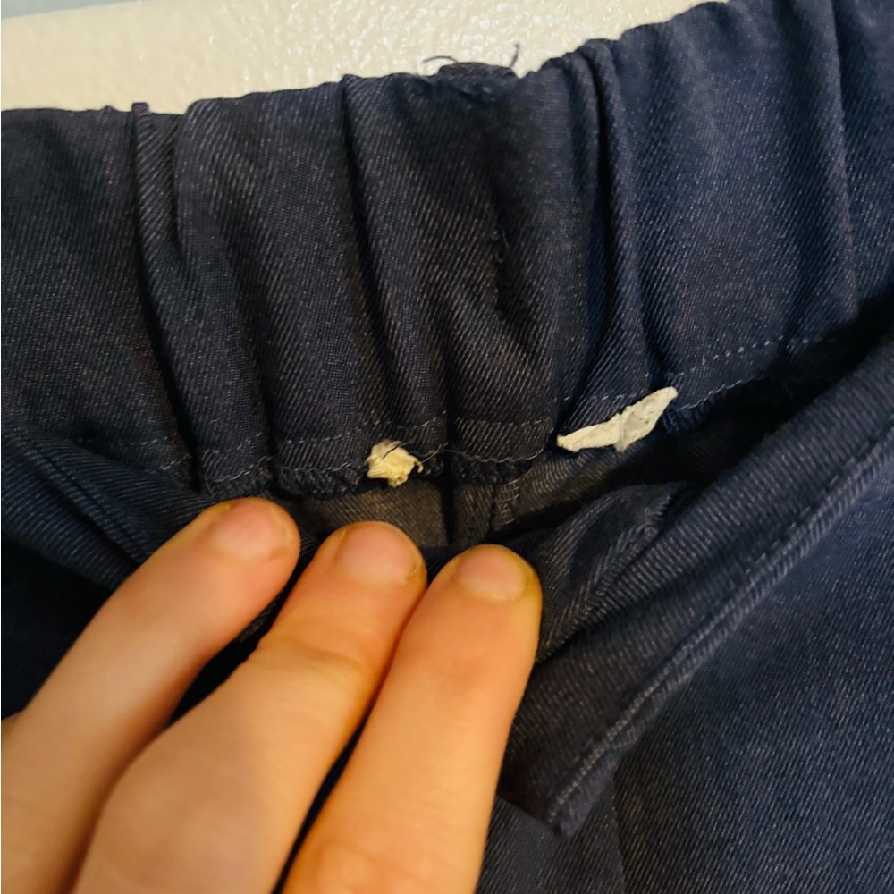 Blue long high waisted dress pants with pockets and elastic waistband in the bac - Picture 2 of 7